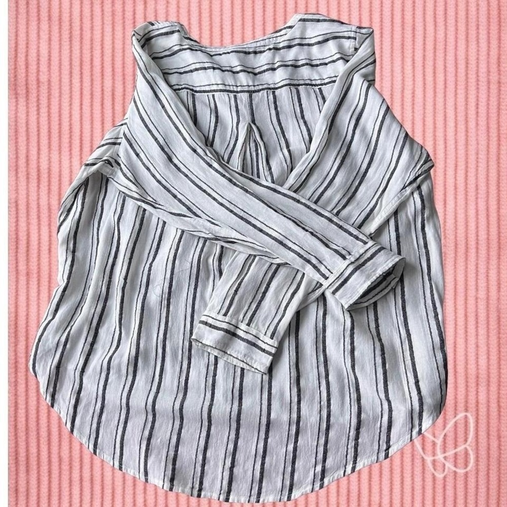Lucky Brand Womens White Black Striped Henley Tunic Blouse 2XL XXL Lagenlook - Picture 2 of 7